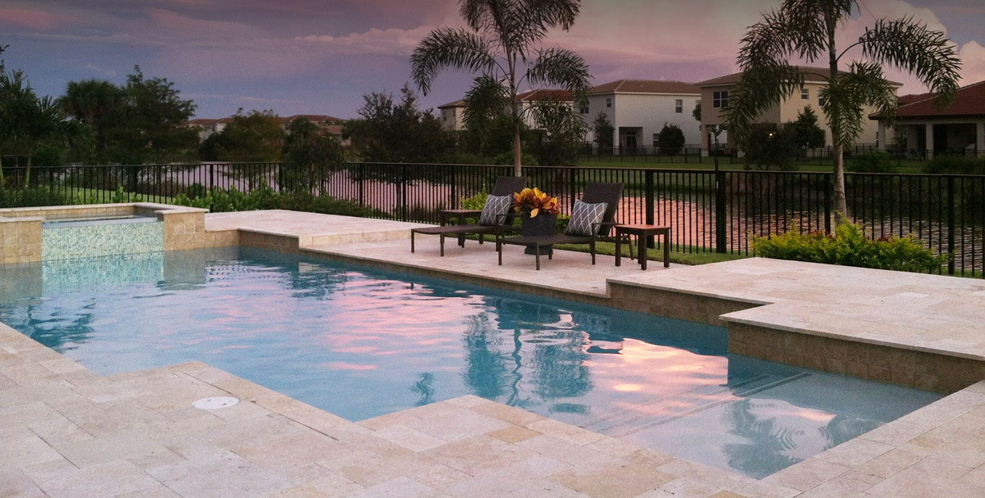 rhr pools of jupiter fl rectangular pool with raised spa and oversized sunshelf